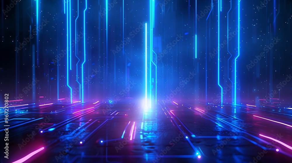 Futuristic neon landscape with glowing lines and vibrant colors, perfect for technology or sci-fi themed projects. Stage for product presentation. Futuristic neon landscape with glowing lines and vibrant colors, perfect for technology or sci-fi themed projects. Stage for product presentation.