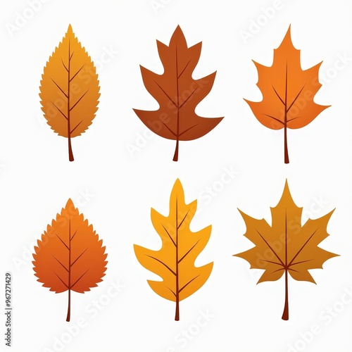 Colorful Autumn Leaves Illustration with Different Leaf Shapes and Shades of Brown and Yellow