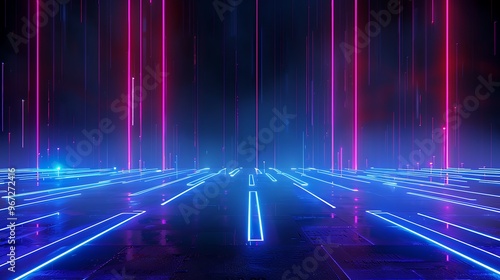 Wallpaper Mural Futuristic neon lights create an immersive digital environment with vibrant colors and sleek lines, perfect for tech-themed projects. Stage for product presentation. Torontodigital.ca