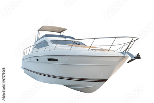 A pristine white boat elegantly floating against a clean white background, evoking serenity