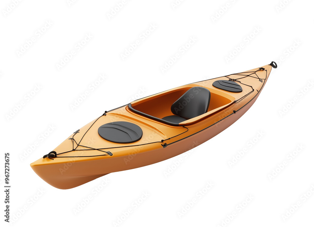 A bright orange kayak ready for adventure, isolated to showcase its sleek design and features A bright orange kayak ready for adventure, isolated to showcase its sleek design and features