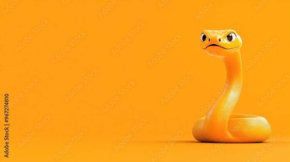 Fototapeta premium A golden snake slithers against a vibrant orange backdrop in a minimalist Chinese New Year celebration concept