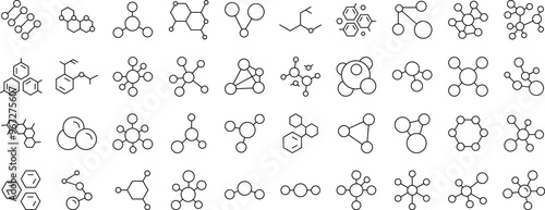 Simple Linear Illustration of Chemistry. Contains Icons of Atom and Chemical Compounds that Can Be Used for Design of Cards, Posts, Apps, Web Sites