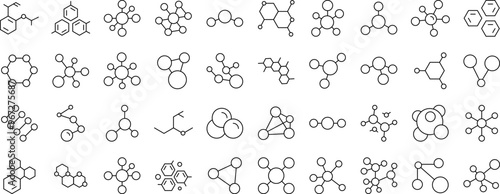 Chemistry Icon Set. Contains Icons of Atom and Chemical Compounds that Can Be Used for Design of Cards, Posts, Apps, Web Sites