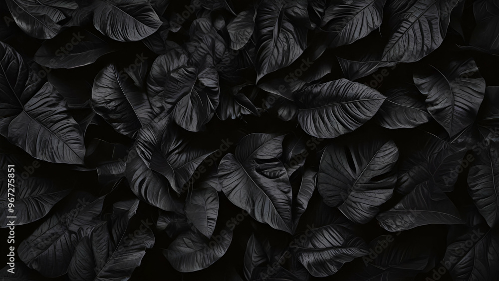 Fototapeta premium Textures of abstract black leaves for tropical leaf background. Flat lay, dark nature concept, tropical leaves, Can be used as background,