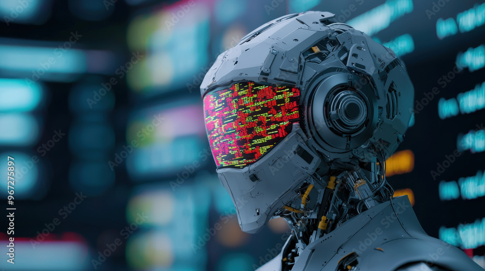 A cybernetic trading robot is depicted, showcasing advanced technology and algorithmic trading capabilities. Its vibrant display reflects data analysis and market trends, embodying innovation and effi A cybernetic trading robot is depicted, showcasing advanced technology and algorithmic trading capabilities. Its vibrant display reflects data analysis and market trends, embodying innovation and effi