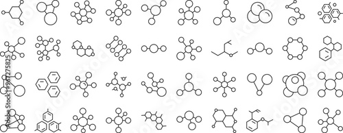 Chemistry Icon Bundle. Contains Icons of Atom and Chemical Compounds that Can Be Used for Design of Cards, Posts, Apps, Web Sites