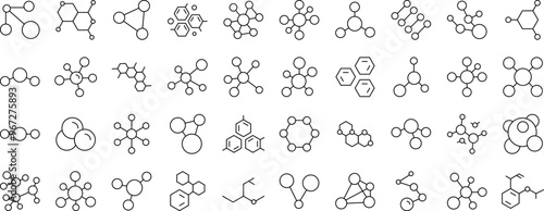 Chemistry Outline Simple Icons Bundle. Contains Icons of Atom and Chemical Compounds that Can Be Used for Design of Cards, Posts, Apps, Web Sites