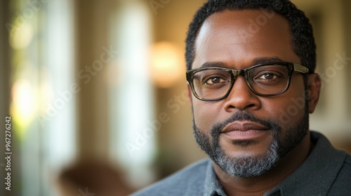 A man with glasses is looking at the camera. He has a serious expression on his face. The room he is in is dimly lit, with a few potted plants in the background