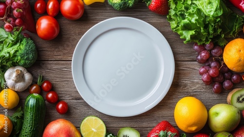 A balanced diet and proper nutrition contribute to overall well being and prevent chronic diseases, with empty copyspace in the middle