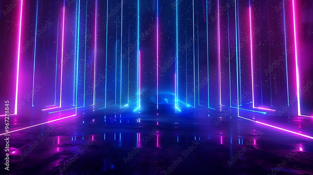 Vibrant neon lights create a stunning atmosphere, perfect for digital backgrounds, events, or artistic projects. Stage for product presentation. Vibrant neon lights create a stunning atmosphere, perfect for digital backgrounds, events, or artistic projects. Stage for product presentation.