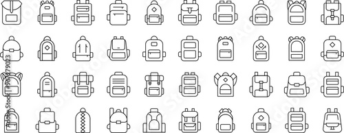 Backpack, Schoolbag Backpack, Schoolbag Thin Icons Collection. Editable Stroke. Suitable for Web Sites, Books, Cards, Apps