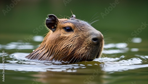 Serene capybara resting in tranquil waters photo