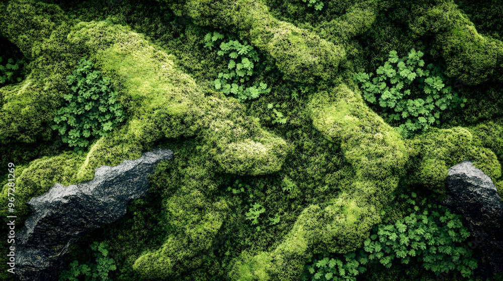 overhead view of green moss, with organic, flowing patterns and rich textures capturing the essence of natural growth in a forest overhead view of green moss, with organic, flowing patterns and rich textures capturing the essence of natural growth in a forest