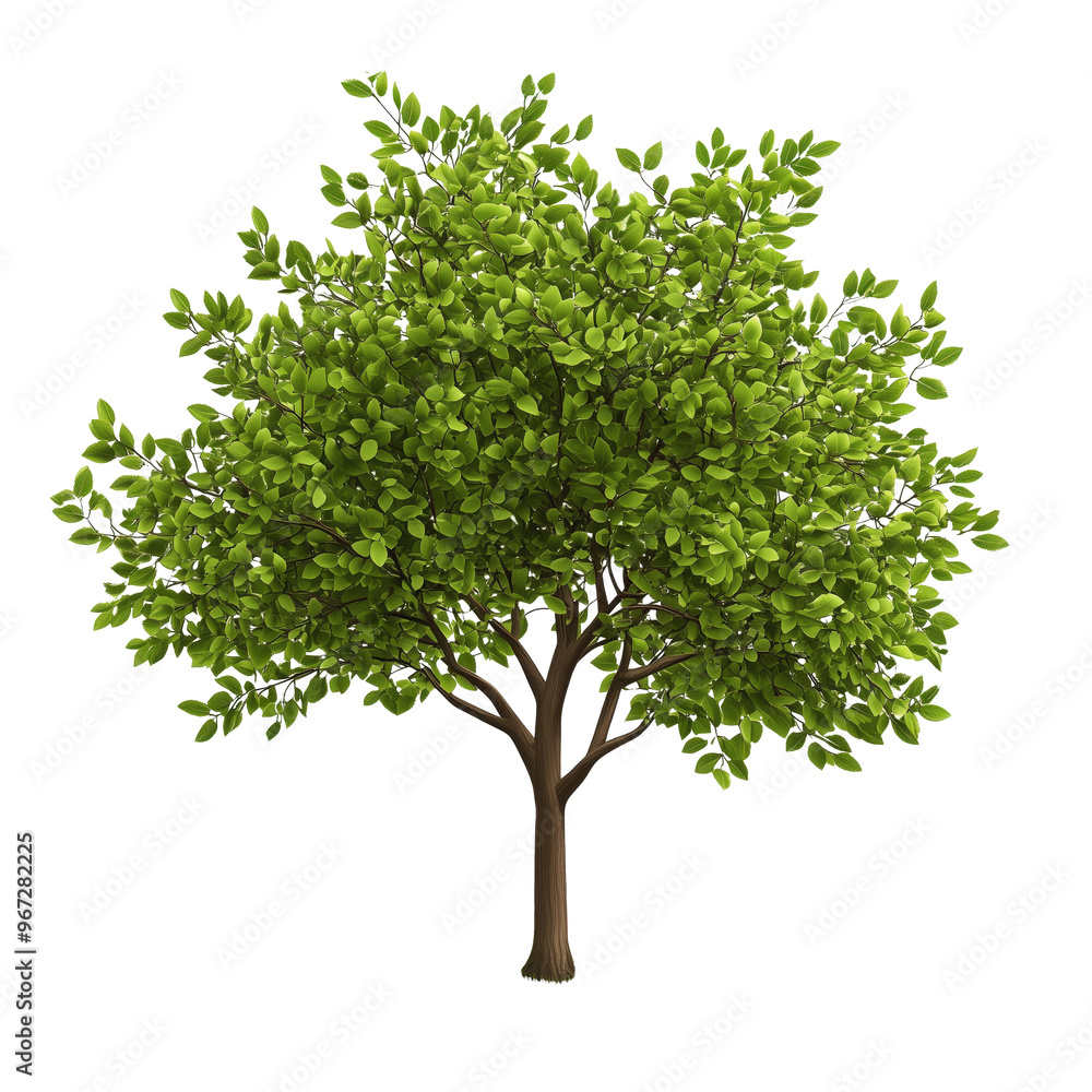 A vibrant green tree with a rich canopy flourishing under bright daylight in a serene setting A vibrant green tree with a rich canopy flourishing under bright daylight in a serene setting