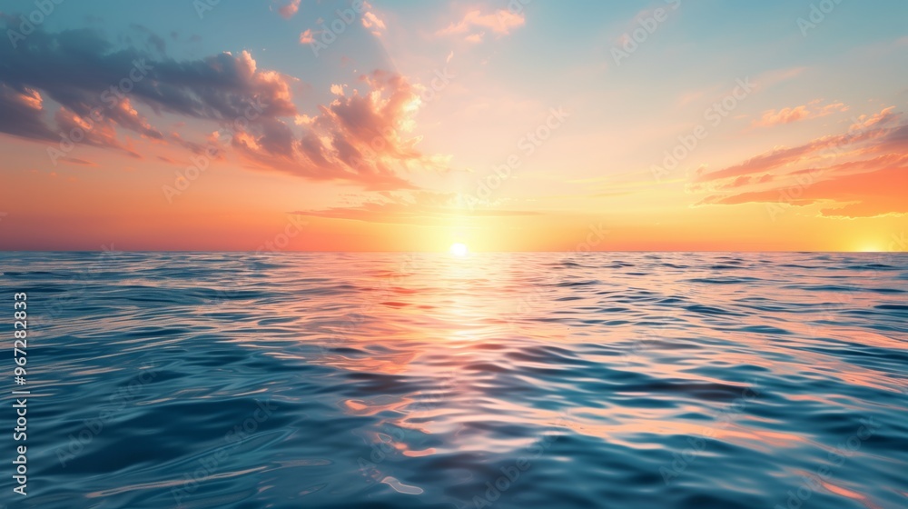 Obraz premium Stunning Ocean Sunset Photograph with Vibrant Colors and Serene Evening Sky