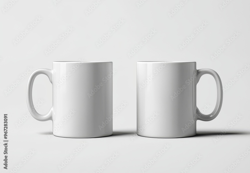 A mock up of a mug isolated on a light gray background, illustrating a 3D model. A mock up of a mug isolated on a light gray background, illustrating a 3D model.