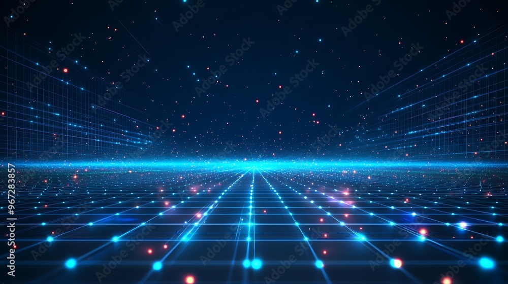 A futuristic digital landscape featuring glowing lines and vibrant particles, perfect for technology and sci-fi themes. A futuristic digital landscape featuring glowing lines and vibrant particles, perfect for technology and sci-fi themes.