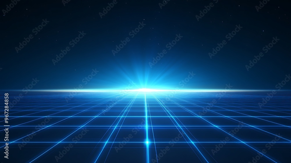 A futuristic landscape featuring a glowing horizon and a grid pattern, evoking a sense of depth and technological advancement. A futuristic landscape featuring a glowing horizon and a grid pattern, evoking a sense of depth and technological advancement.