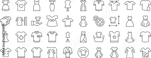 Dresses and T Shirts Pack of Thin Icons. Editable Stroke. Suitable for Web Sites, Books, Cards, Apps