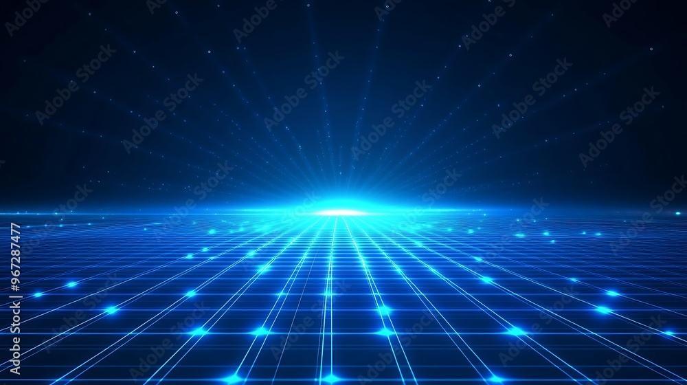 A mesmerizing blue grid with radiant beams of light emanating from the center, creating a futuristic digital landscape. A mesmerizing blue grid with radiant beams of light emanating from the center, creating a futuristic digital landscape.