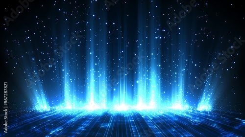 A mesmerizing blue light display with rays and particles, creating a captivating digital atmosphere for creative projects.