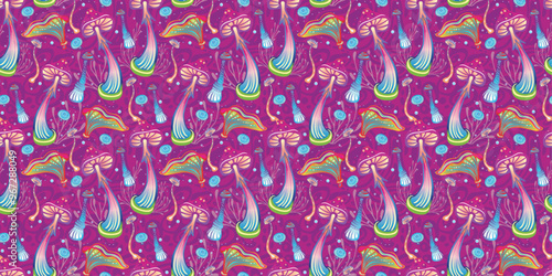 Seamless Pattern with Magic mushrooms