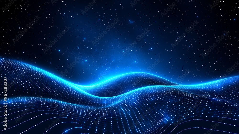 A mesmerizing blue wave pattern illuminated against a starry background, evoking a sense of depth and tranquility. A mesmerizing blue wave pattern illuminated against a starry background, evoking a sense of depth and tranquility.