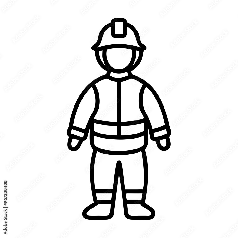 Outline figure of firefighter in uniform on white background Outline figure of firefighter in uniform on white background
