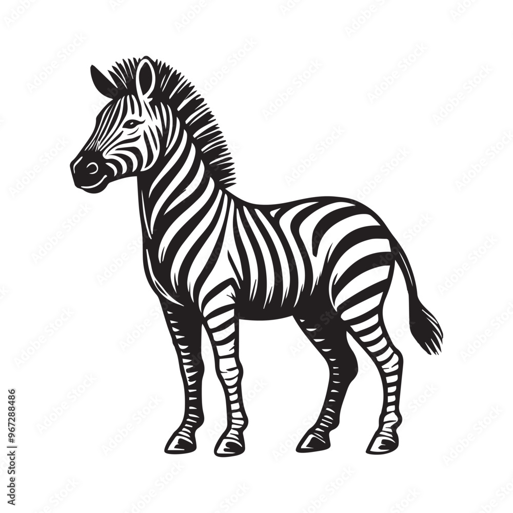 Fototapeta premium Zebra vector Illustration in black and white - Stylized Zebra Outline Clipart Logo 