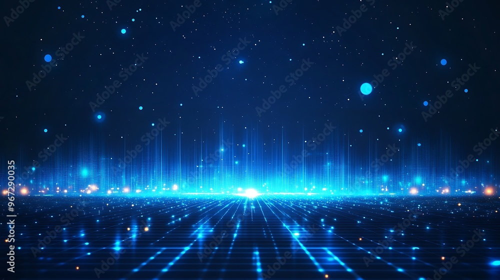 A mesmerizing digital landscape featuring shimmering blue lights and futuristic patterns, perfect for technology-themed projects. A mesmerizing digital landscape featuring shimmering blue lights and futuristic patterns, perfect for technology-themed projects.