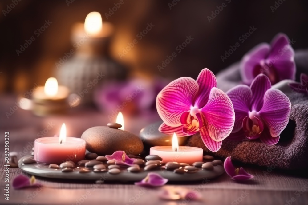Spa Relaxation with Orchid Flowers and Candles Spa Relaxation with Orchid Flowers and Candles
