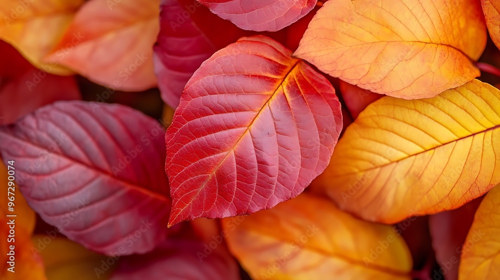 Fototapeta premium Vibrant Red Leaves Against a Warm Colorful Background Capturing the Essence of Autumn