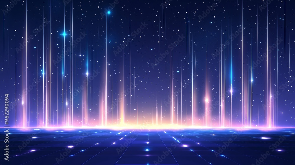 A mesmerizing digital landscape featuring vibrant beams of light against a starry backdrop, ideal for futuristic designs and themes. A mesmerizing digital landscape featuring vibrant beams of light against a starry backdrop, ideal for futuristic designs and themes.