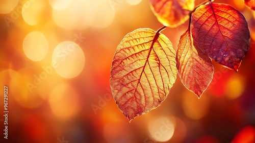 Vibrant Red Leaves Against a Warm Colorful Background Capturing the Essence of Autumn