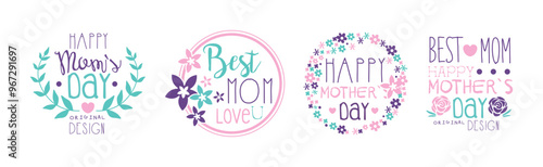 Happy Mothers Day Design with Purple Element Vector Set