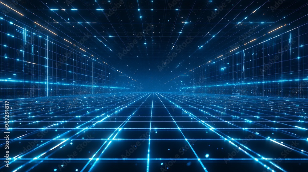 A mesmerizing digital tunnel with glowing lines, showcasing a futuristic perspective in a blue color scheme. A mesmerizing digital tunnel with glowing lines, showcasing a futuristic perspective in a blue color scheme.