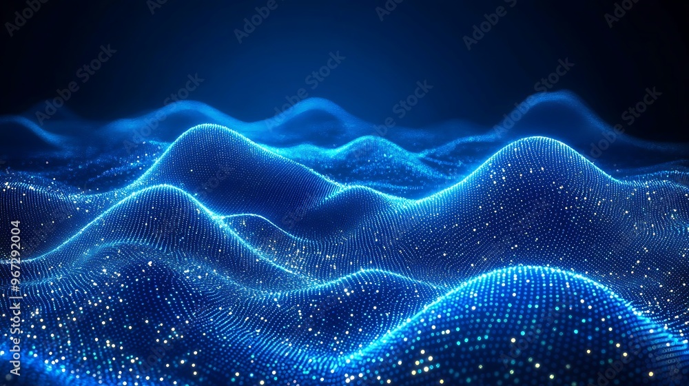 A mesmerizing digital wave pattern in vibrant blue, showcasing sparkling light elements in a dark background for a dynamic effect. A mesmerizing digital wave pattern in vibrant blue, showcasing sparkling light elements in a dark background for a dynamic effect.