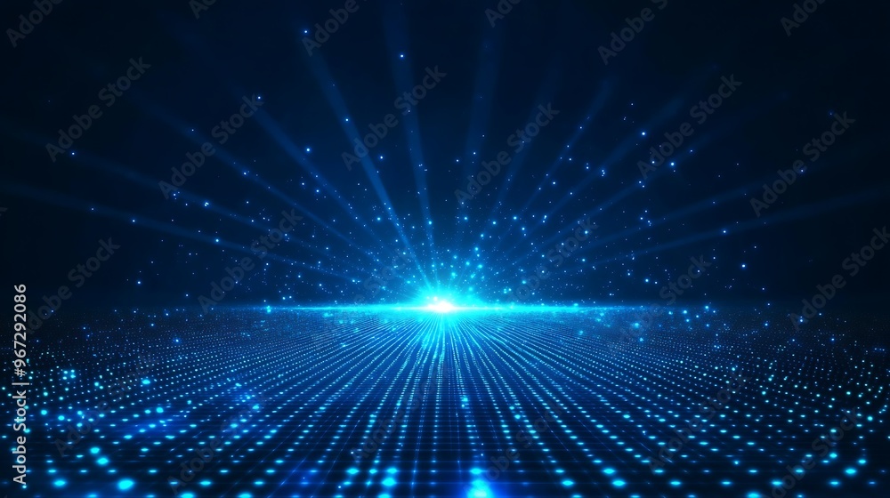 A mesmerizing display of blue light rays and dots, creating a captivating digital background or abstract design. A mesmerizing display of blue light rays and dots, creating a captivating digital background or abstract design.