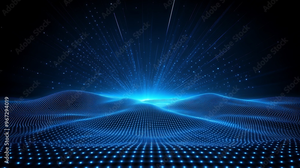 A stunning abstract representation of blue light emanating over a futuristic landscape, showcasing depth and digital elegance. A stunning abstract representation of blue light emanating over a futuristic landscape, showcasing depth and digital elegance.