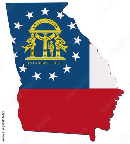 Georgia map in state flag colors (cut out)	