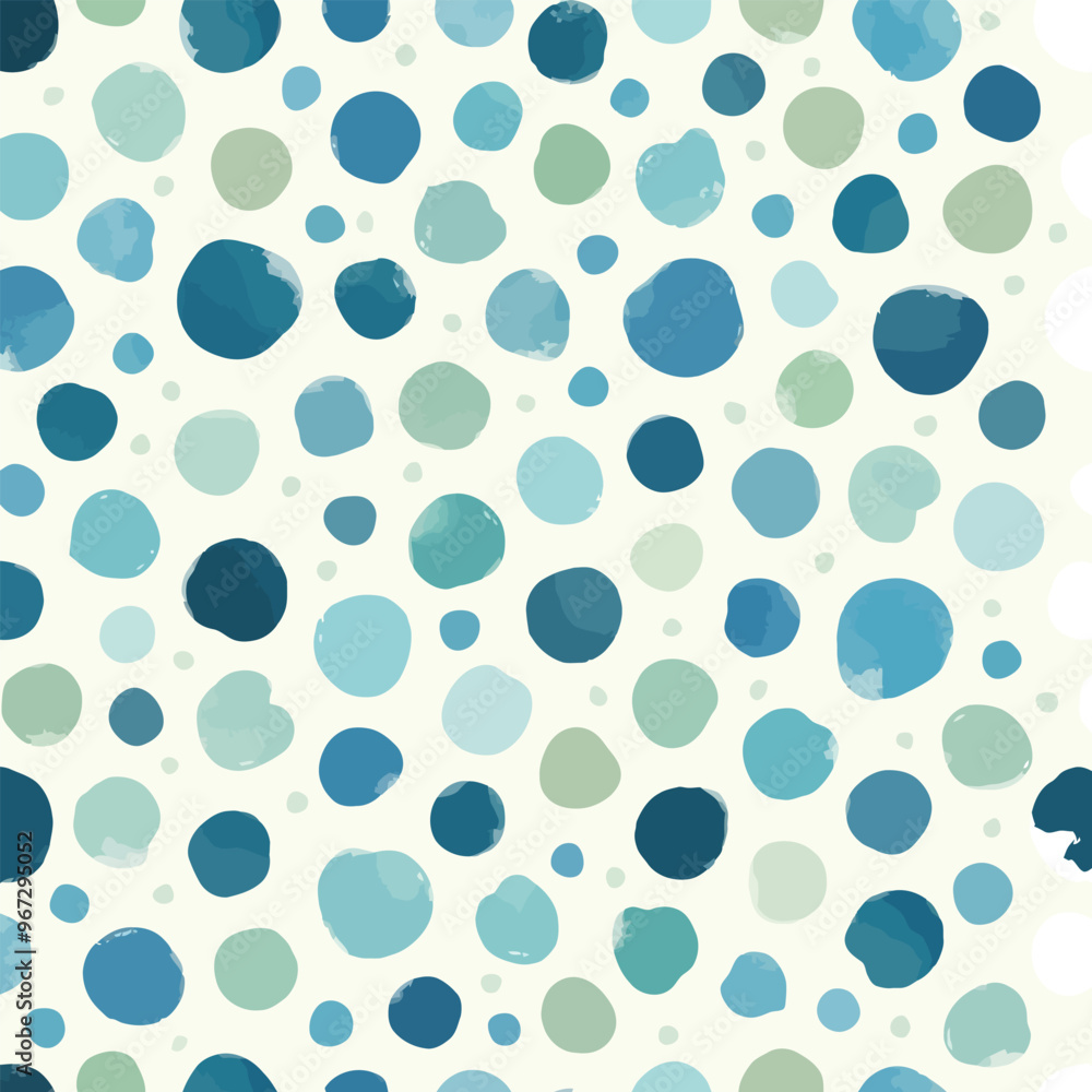 A seamless pattern of light blue and teal polka dots on a white background A seamless pattern of light blue and teal polka dots on a white background