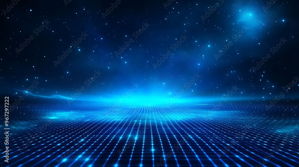 A stunning digital landscape featuring a blue glowing horizon with a grid pattern creating a futuristic atmosphere. A stunning digital landscape featuring a blue glowing horizon with a grid pattern creating a futuristic atmosphere.