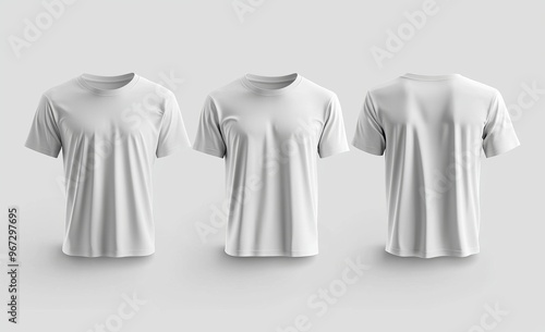 An example of a wrinkled white t-shirt mockup, showing different views