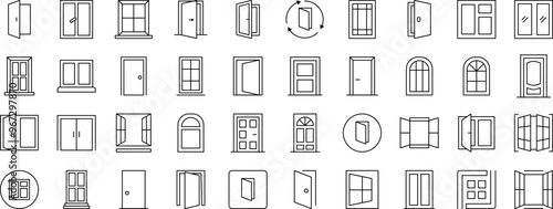 Line Icon Set of Exterior. Contains Icons of Doors and Windows that Can Be Used for Design of Cards, Posts, Apps, Web Sites