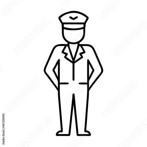 Outline figure of pilot in uniform on white background