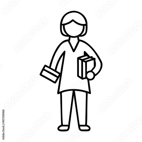 Outline figure of teacher holding book on white background