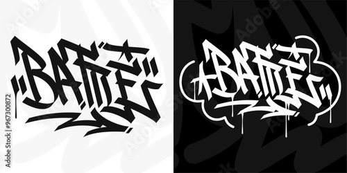 Modern Trendy Word Battle Abstract Hip Hop Hand Written Graffiti Urban Style Vector Illustration