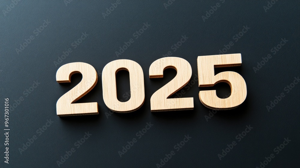 Celebrate the New Year 2025 with wooden cubes on a sleek black background, embracing minimalistic design elements Celebrate the New Year 2025 with wooden cubes on a sleek black background, embracing minimalistic design elements