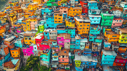 Wallpaper Mural A colorful cityscape with many different colored buildings. The buildings are all different colors and sizes, and they are all stacked on top of each other. The scene is lively and vibrant Torontodigital.ca